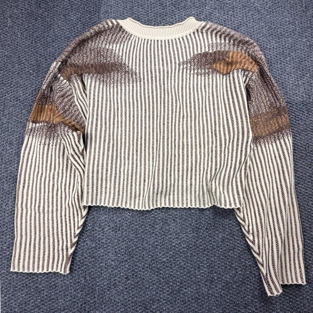 Cider Womens M Brown Horse Print Cropped V-Neck Knit Sweater Preppy Equestrian - Picture 2 of 10